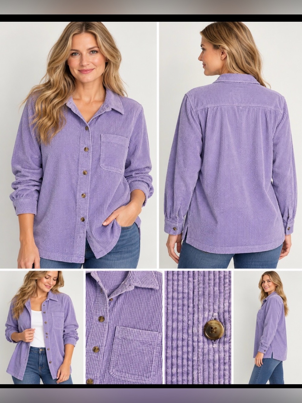 L.L. Bean Womanโs Lavender Corduroy Button-Down Shirt